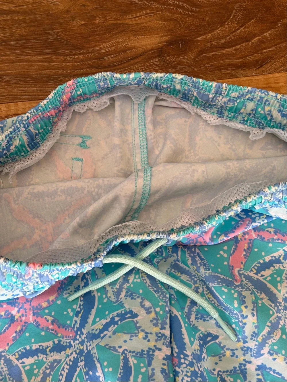 Vineyard Vines Teal Swim Shorts with Pink & White Starfish